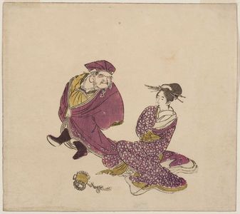 喜多川歌麿: Daikoku Dancing With a Young Woman, from an untitled series of the Seven Gods of Good Fortune (Shichifukujin) - ボストン美術館