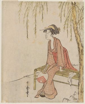 Kitagawa Utamaro: Young Woman on a Bench under a Willow Tree - Museum of Fine Arts