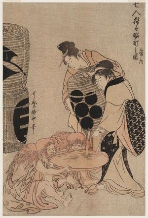 喜多川歌麿: Seven Drunken Shôjô, from a Triptych (Shichinin shôjô meitei no zu, sanpuku no uchi) - ボストン美術館