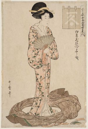 Kitagawa Utamaro: Suited to Patterns Stocked by Izugura (Izugura shi-ire no moyô muki), second state, from the series Summer Outfits: Beauties of Today (Natsu ishô tôsei bijin) - Museum of Fine Arts