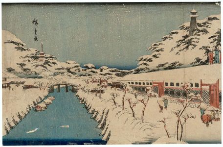 歌川広重: Snow at Akabane Bridge in Shiba (Shiba Akabane no yuki), from the series Famous Places in the Eastern Capital (Tôto meisho) - ボストン美術館