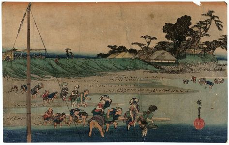 歌川広重: Gathering Shellfish at Low Tide at Susaki (Susaki shiohigari), from the series Famous Places in Edo (Kôto meisho) - ボストン美術館