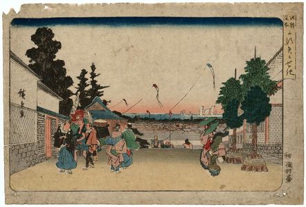 Utagawa Hiroshige, 歌川広重 (Utagawa Hiroshige I)による浮世絵「Kasumigaseki (with kites), from the series Famous Places in Edo (Kôto meisho)」