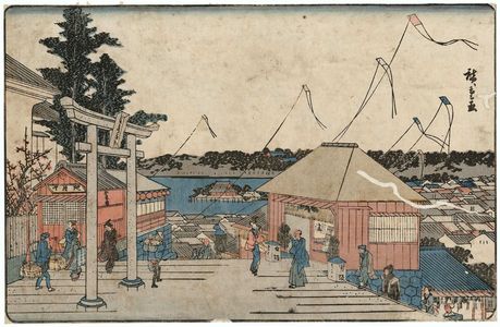 歌川広重: Tenjin Shrine at Yushima (Yushima Tenjin yashiro), from the series Famous Places in Edo (Kôto meisho) - ボストン美術館