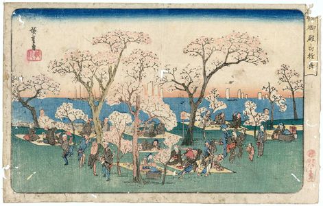 Utagawa Hiroshige: Amusements at Goten-yama (Goten-yama yûkyô), from the series Famous Places in Edo (Kôto meisho) - Museum of Fine Arts