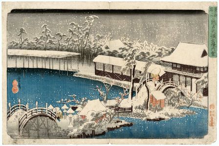 Utagawa Hiroshige: Snow in the Precincts of the Tenman Shrine at Kameido (Kameido Tenmangû keidai yuki), from a series Famous Places in the Eastern Capital (Tôto meisho) - Museum of Fine Arts