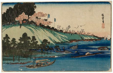 Utagawa Hiroshige: Cherry Blossoms in Full Bloom along the Sumida River (Sumidagawa hanazakari), from the series Famous Places of the Eastern Capital (Kôto meisho) - Museum of Fine Arts