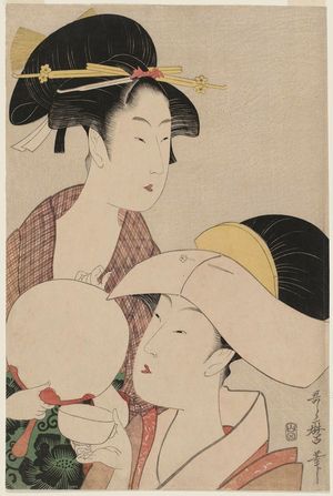 Kitagawa Utamaro: Women Holding a Teacup and a Round Fan - Museum of Fine Arts