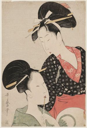 Kitagawa Utamaro: Women Holding a Pipe and a Round Fan - Museum of Fine Arts