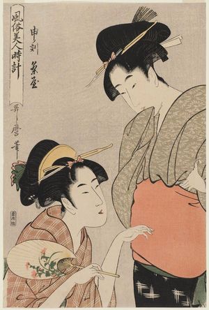 Kitagawa Utamaro: The Hour of the Monkey: Teahouse (Saru no koku, chaya), from the series Clock of the Customs of Beauties (Fûzoku bijin tokei) - Museum of Fine Arts