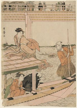 Kitagawa Utamaro: Fishing Boats with Nets under Ryôgoku Bridge - Museum of Fine Arts