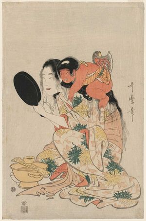 Kitagawa Utamaro: Yamauba Blackening Her Teeth as Kintarô Watches - Museum of Fine Arts