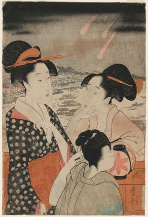 喜多川歌麿: Women Viewing Fireworks at Ryôgoku Bridge - ボストン美術館