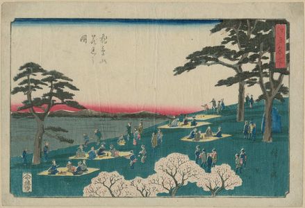 Utagawa Hiroshige: Cherry-blossom Viewing at Asuka Hill (Asukayama hanami no zu), from the series Famous Places in Edo (Edo meisho) - Museum of Fine Arts