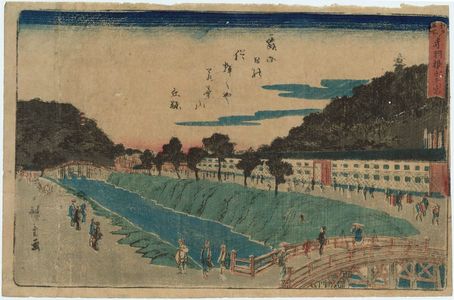Utagawa Hiroshige: Akabane Bridge and Suiten Shrine (Akabane Suitengû), from the series Famous Places in Edo (Edo meisho) - Museum of Fine Arts