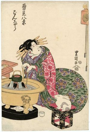 歌川豊重: Evening Bell (Banshô), from the series Eight Views of Snow Scenes (Yukimi hakkei) - ボストン美術館