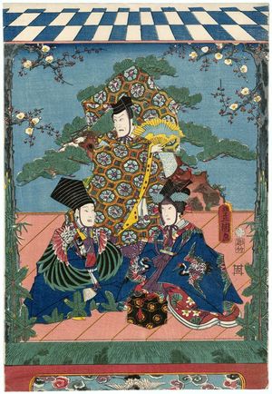 Utagawa Kunisada: Actor Onoe Kikugorô IV as Senzai, Ichikawa Ebizô V as Okina and Nakamura Fukusuke I as Sanbansô - Museum of Fine Arts