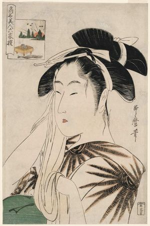 Kitagawa Utamaro: The Widow of Asahiya (Asahiya goke, in rebus form), from the series Renowned Beauties Likened to the Six Immortal Poets (Kômei bijin rokkasen) - Museum of Fine Arts