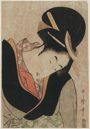 喜多川歌麿: Woman Warming Her Hands inside Her Kimono, from the series Eight Views of Tea-stalls in Famous Places (Meisho koshikake hakkei), second edition - ボストン美術館