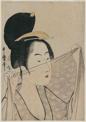 Kitagawa Utamaro: Woman Holding a Piece of Gauze Before Her Face - Museum of Fine Arts