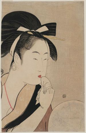 喜多川歌麿: Woman Making Up Her Lips - ボストン美術館