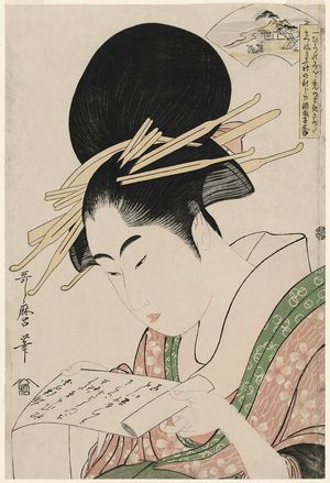 Kitagawa Utamaro: The Cloth-fulling Jewel River (Tôi no Tamagawa), from an untitled series of Six Jewel Rivers (Mu Tamagawa) - Museum of Fine Arts