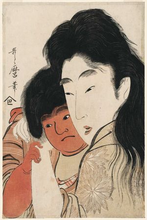喜多川歌麿: Yamauba Cuddling Kintarô - ボストン美術館