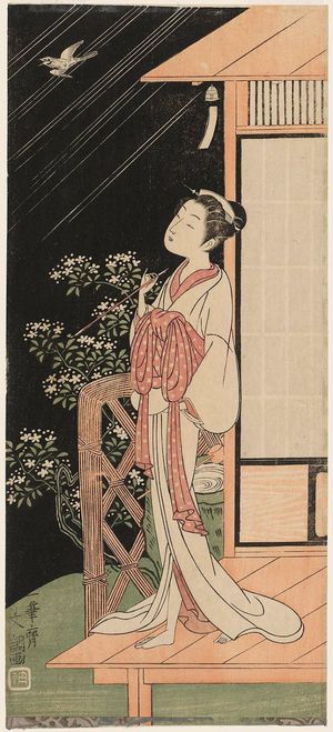 Ippitsusai Buncho: Beauty at Night Listening to Cuckoo in Rain - Museum of Fine Arts