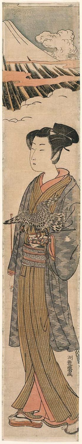 Isoda Koryusai: Young Couple with Fuji, Falcon, and Eggplants - Museum of Fine Arts