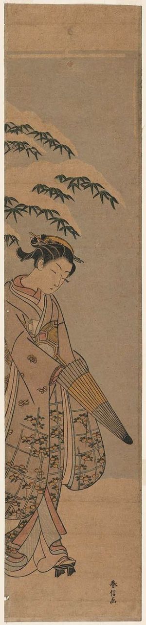 Suzuki Harunobu: Young Woman Walking in the Snow - Museum of Fine Arts