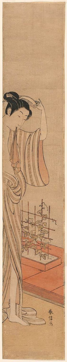 Suzuki Harunobu: Woman after the Bath with Morning Glory Trellis - Museum of Fine Arts