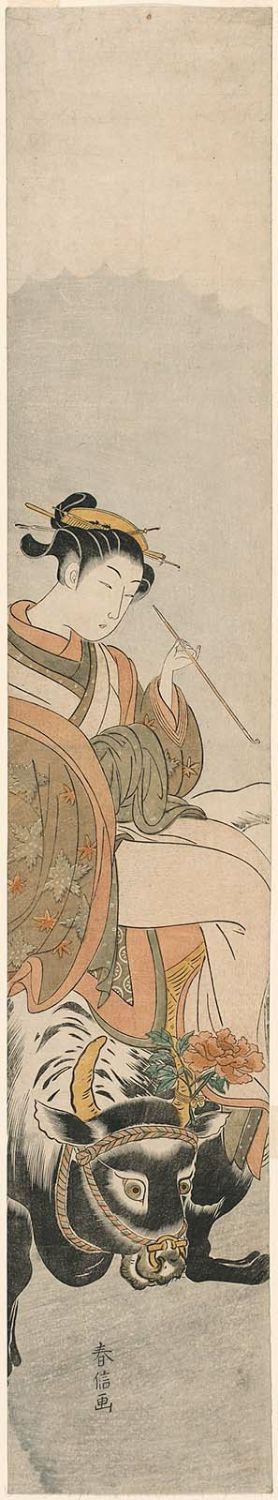 Suzuki Harunobu: Courtesan Riding an Ox; Parody of Botange Shôhaku - Museum of Fine Arts