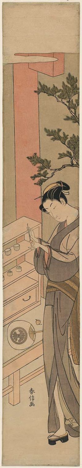 Suzuki Harunobu: Osen of the Kagiya Using a Hairpin To Remove the Pit of a Ground-cherry - Museum of Fine Arts