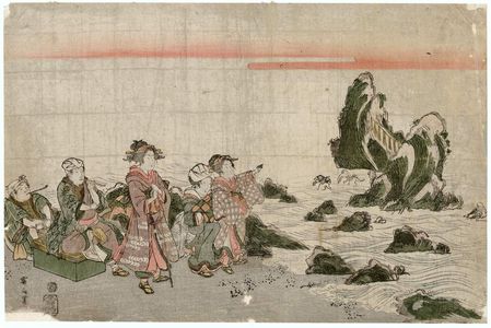 Kikugawa Eizan: Travellers at Futami-ga-ura - Museum of Fine Arts