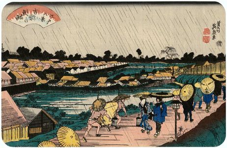 渓斉英泉: Night Rain in the Yoshiwara (Yoshiwara no yoru no ame), from the series Eight Views of Edo (Edo hakkei) - ボストン美術館