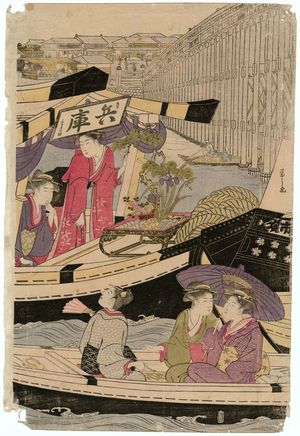 Hosoda Eishi: Pleasure Boats on the Sumida River under Shin-Ôhashi Bridge - Museum of Fine Arts