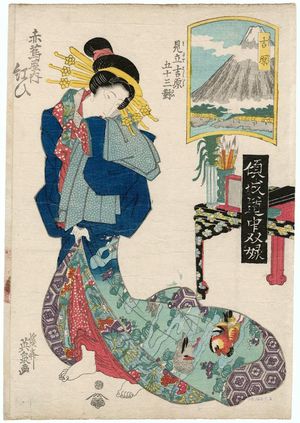 Keisai Eisen: Yoshiwara: Kurenai of the Aka-Tsutaya, from the series A Board Game of Courtesans, Fifty-three Pairings in the Yoshiwara (Keisei dôchû sugoroku, Mitate yoshiwara gojûsan tsui) - Museum of Fine Arts