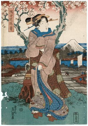 渓斉英泉: Cherry Blossoms in Full Bloom on the Banks of the Sumida River (Sumidagawa-zutsumi sakura-zakari) - ボストン美術館