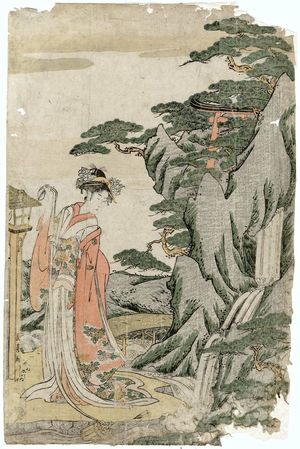Eishosai Choki: Young Lady Drawing Water from a Stream - Museum of Fine Arts