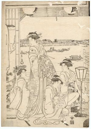 細田栄之: View of the Sumida River from the Ôgiya - ボストン美術館