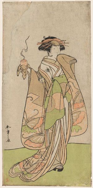 勝川春章: Actor Ichikawa Monnosuke II as the courtesan Kewaizaka no Shôshô - ボストン美術館