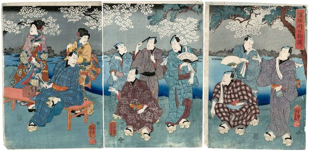 Utagawa Kuniyoshi: Cherry Blossoms at Night by the Sumida River (Sumidagawa no yozakura) - Museum of Fine Arts