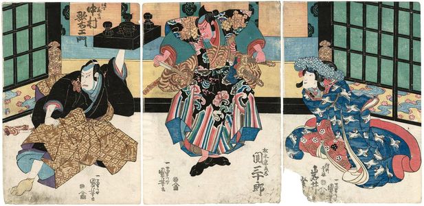 Utagawa Kuniyoshi: Actors Iwai Shijaku (R), Seki Sanjûrô (C), Nakamura Utaemon (L) - Museum of Fine Arts