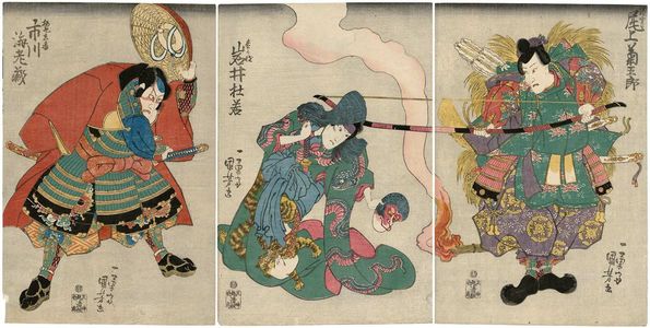 Utagawa Kuniyoshi: Actors Onoe Kikugorô (R), Iwai Tojaku (C), Ichikawa Ebizô (L) - Museum of Fine Arts