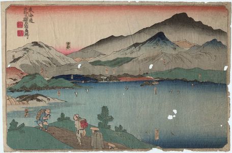 歌川国芳: Five Stations: Minakuchi, Ishibe, Kusatsu, Ôtsu, and Kyoto, from the series Famous Views of the Fifty-three Stations of the Tôkaidô Road (Tôkaidô gojûsan eki goshuku meisho) - ボストン美術館