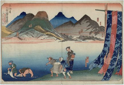 Utagawa Kuniyoshi: Five Stations: Akasaka, Fujikawa, Okazaki, Chiryû, and Narumi, from the series Famous Views of the Fifty-three Stations of the Tôkaidô Road (Tôkaidô gojûsan eki goshuku meisho) - Museum of Fine Arts