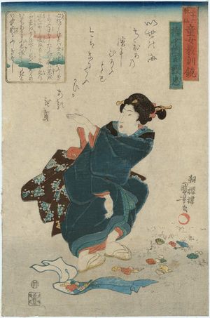 Utagawa Kuniyoshi, 歌川国芳 (Utagawa Kuniyoshi)创作的日本版画《Poem by Gonchûnagon Atsutada, from the series The Thirty-six Poets, an Instructive Mirror for Women and Children (Sanjûrokkasen dôjo kyôkun kagami)》