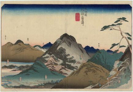 Utagawa Kuniyoshi: Five Stations: Nissaka, Kakegawa, Fukuroi, Mitsuke, and Hamamatsu, from the series Famous Views of the Fifty-three Stations of the Tôkaidô Road (Tôkaidô gojûsan eki goshuku meisho) - Museum of Fine Arts