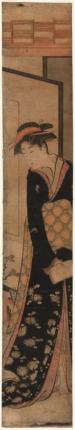 Torii Kiyonaga: Geisha Standing by a Folding Screen - Museum of Fine Arts