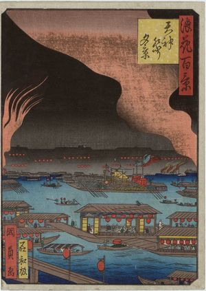 Utagawa Kunikazu: Evening View of the Tenjin Festival (Tenjin matsuri yûkei), from the series One Hundred Views of Osaka (Naniwa hyakkei) - Museum of Fine Arts